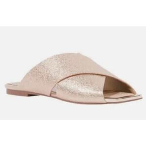 Katy Perry The Checked In Slide Sandal Crushed Metallic Champagne 9 New in Box